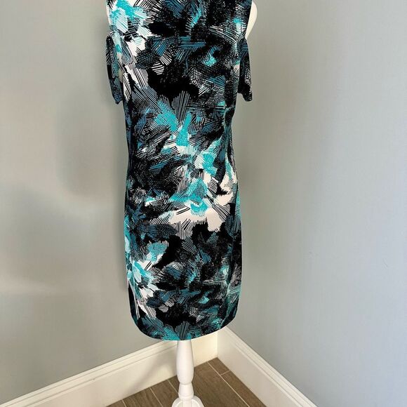 Michael Kors turquoise and black cold shoulder dress. - Picture 6 of 6